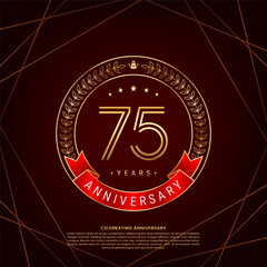 75th anniversary logo with golden laurel wreath and double line numbers, logo design for anniversary celebration event, double line style vector design