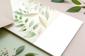 Watercolor floral stationery with space for text. Watercolor flowers postcard. Generative AI
