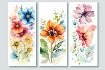 Watercolor stationery with colorful flowers. Generative AI