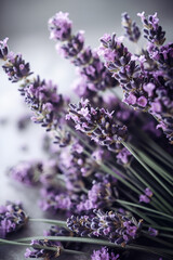 Close-up bouquet of lavender flowers. Generative AI
