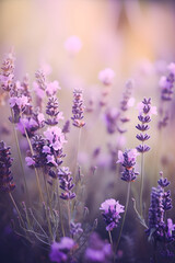 Backdrop of lavender flowers in a field. Generative AI