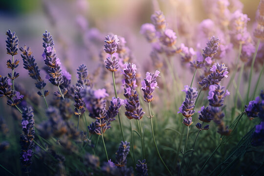 Nature's canvas: a field adorned with lavender flowers. Generative AI