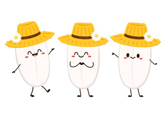 Rice character design. rice vector on white background. rice seed. Paddy mascot vector isolated.