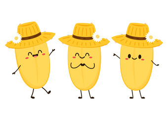 Rice character design. rice vector on white background. rice seed. Paddy mascot vector isolated.