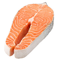 salmon, trout, steak, slice of fresh raw fish, isolated on white background, full depth of field