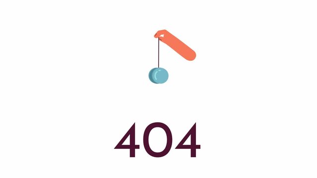 Animated hand with yoyo 404 error. Playing toy animation. Yo yo hand. Empty state 4K video concept footage with alpha channel transparency. Colorful page not found flash message for UI, UX web design