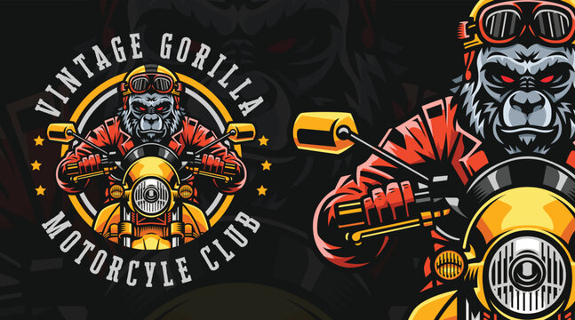 Vintage or retro gorilla motorcycle club logo brand