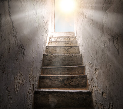 Steps from the dark basement to the light