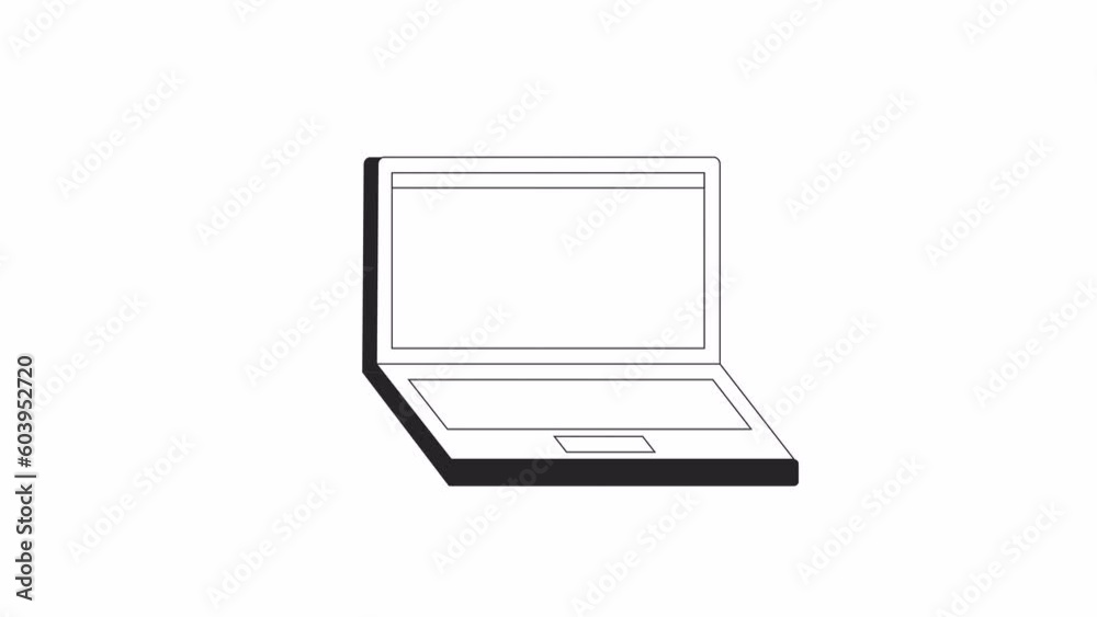 Poster animated bw laptop with blank screen. black white thin line icon 4k video footage for web design. fl