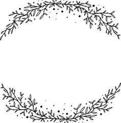 Hand Drawn Cute Flower and Leaves Wreath