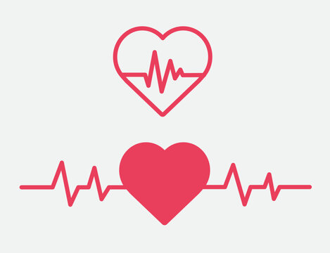 Red heartbeat line icon. Pulse Rate Monitor. Red heart on white background. Vector illustration.