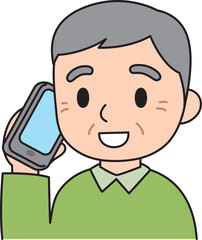 スマホで通話するおじいさん