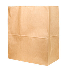 Brown paper bag isolated on white background, full depth of field