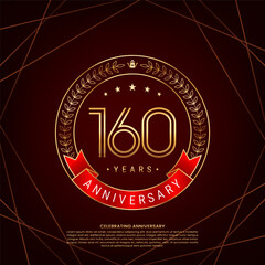 160th anniversary logo with golden laurel wreath and double line numbers, logo design for anniversary celebration event, double line style vector design