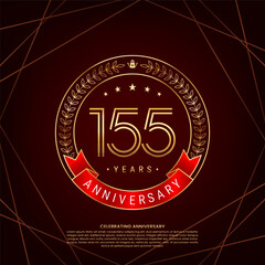 155th anniversary logo with golden laurel wreath and double line numbers, logo design for anniversary celebration event, double line style vector design