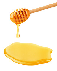 Honey dripping isolated on white background, clipping path, full depth of field