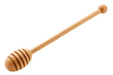 wooden honey spoon isolated on white background, full depth of field