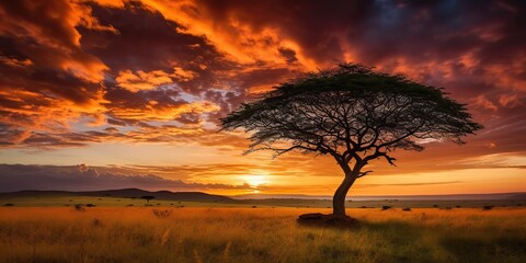 Fototapeta na wymiar AI Generated. AI Generative. Photo realistic illustration of sunset tree of life outdoor scene. Graphic Art