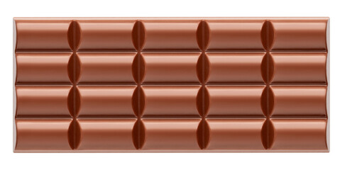 Milk chocolate bar, clipping path, isolated on white background