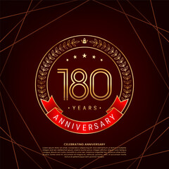 180th anniversary logo with golden laurel wreath and double line numbers, logo design for anniversary celebration event, double line style vector design