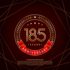 185th anniversary logo with golden laurel wreath and double line numbers, logo design for anniversary celebration event, double line style vector design