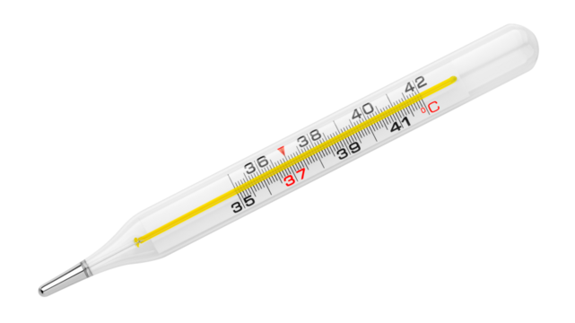 mercury thermometer, isolated on white background, full depth of field