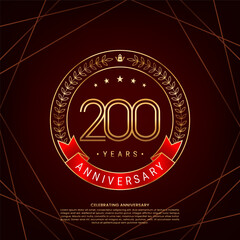 200th anniversary logo with golden laurel wreath and double line numbers, logo design for anniversary celebration event, double line style vector design