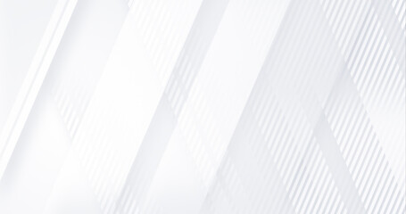 Obraz premium White luxury background with grey shadow diagonal stripes. Light elegant dynamic abstract BG. Trendy geometric neumorphism. Universal minimal 3d sale modern backdrop. Amazing deluxe business template