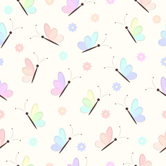 Seamless pattern with butterflies and flowers.