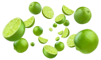 Flying delicious lime fruits, cut out
