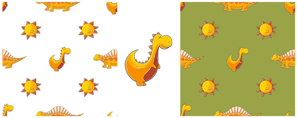 Dinosaurs of the Jurassic period. Hand drawn Set dinosaurs seamless pattern