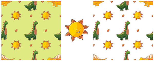 Dinosaurs of the Jurassic period. Hand drawn Set dinosaurs seamless pattern © bubushonok