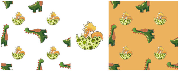 Dinosaurs of the Jurassic period. Hand drawn Set dinosaurs seamless pattern © bubushonok
