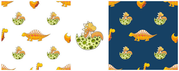 Dinosaurs of the Jurassic period. Hand drawn Set dinosaurs seamless pattern