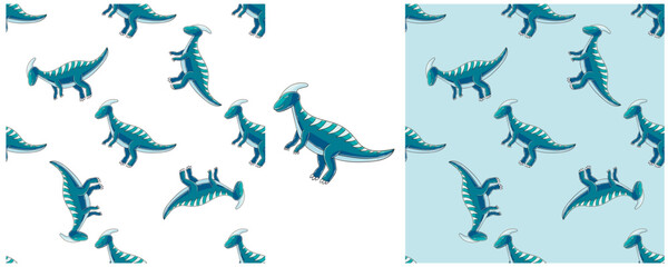 Dinosaurs of the Jurassic period. Hand drawn Set dinosaurs seamless pattern © bubushonok