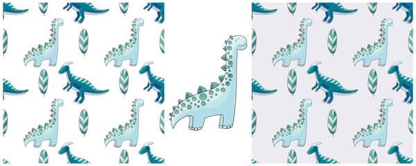 Dinosaurs of the Jurassic period. Hand drawn Set dinosaurs seamless pattern