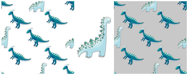 Dinosaurs of the Jurassic period. Hand drawn Set dinosaurs seamless pattern