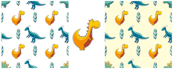 Dinosaurs of the Jurassic period. Hand drawn Set dinosaurs seamless pattern