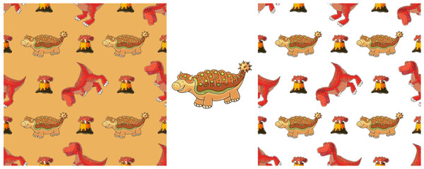 Dinosaurs of the Jurassic period. Hand drawn Set dinosaurs seamless pattern © bubushonok