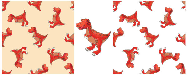 Dinosaurs of the Jurassic period. Hand drawn Set dinosaurs seamless pattern © bubushonok