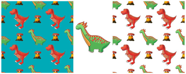 Dinosaurs of the Jurassic period. Hand drawn Set dinosaurs seamless pattern