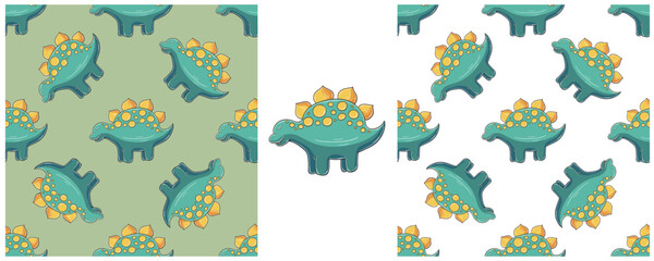 Dinosaurs of the Jurassic period. Hand drawn Set dinosaurs seamless pattern © bubushonok