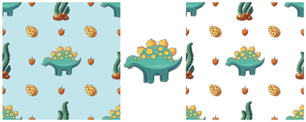Dinosaurs of the Jurassic period. Hand drawn Set dinosaurs seamless pattern © bubushonok