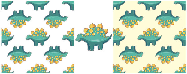 Dinosaurs of the Jurassic period. Hand drawn Set dinosaurs seamless pattern © bubushonok