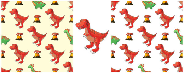 Dinosaurs of the Jurassic period. Hand drawn Set dinosaurs seamless pattern © bubushonok