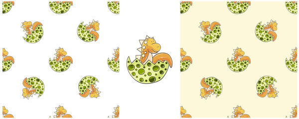 Dinosaurs of the Jurassic period. Hand drawn Set dinosaurs seamless pattern