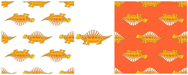 Dinosaurs of the Jurassic period. Hand drawn Set dinosaurs seamless pattern