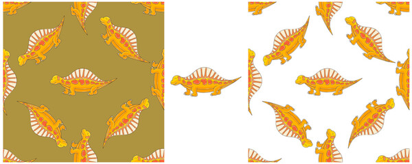 Dinosaurs of the Jurassic period. Hand drawn Set dinosaurs seamless pattern