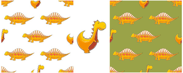 Dinosaurs of the Jurassic period. Hand drawn Set dinosaurs seamless pattern