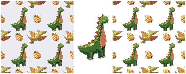 Dinosaurs of the Jurassic period. Hand drawn Set dinosaurs seamless pattern © bubushonok